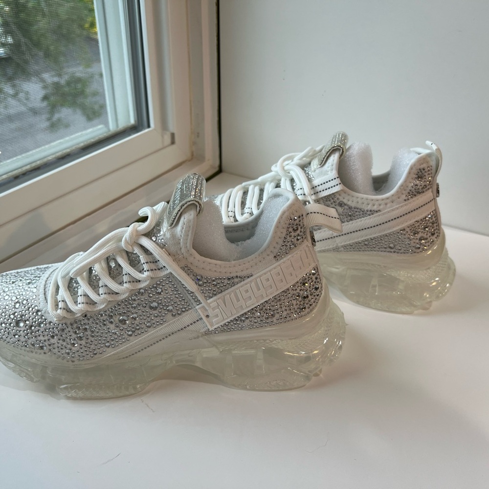 Steve Madden Silver and White Crystal Knit Maxima Sneakers 8 fit US 7 - Picture 6 of 10